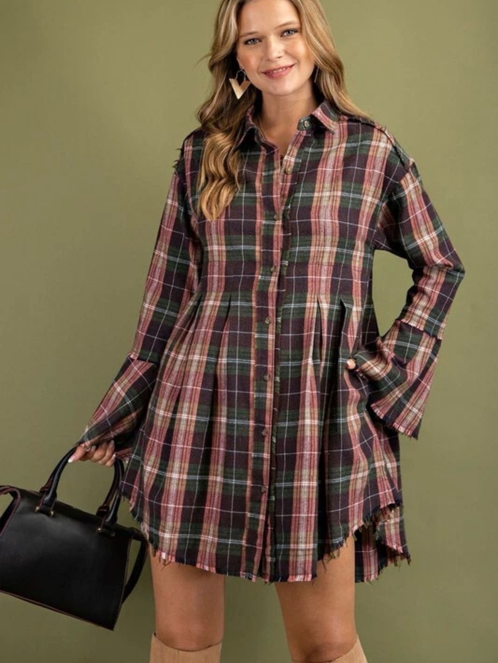 Easel Plaid “Something New” Flared Tunic Dress